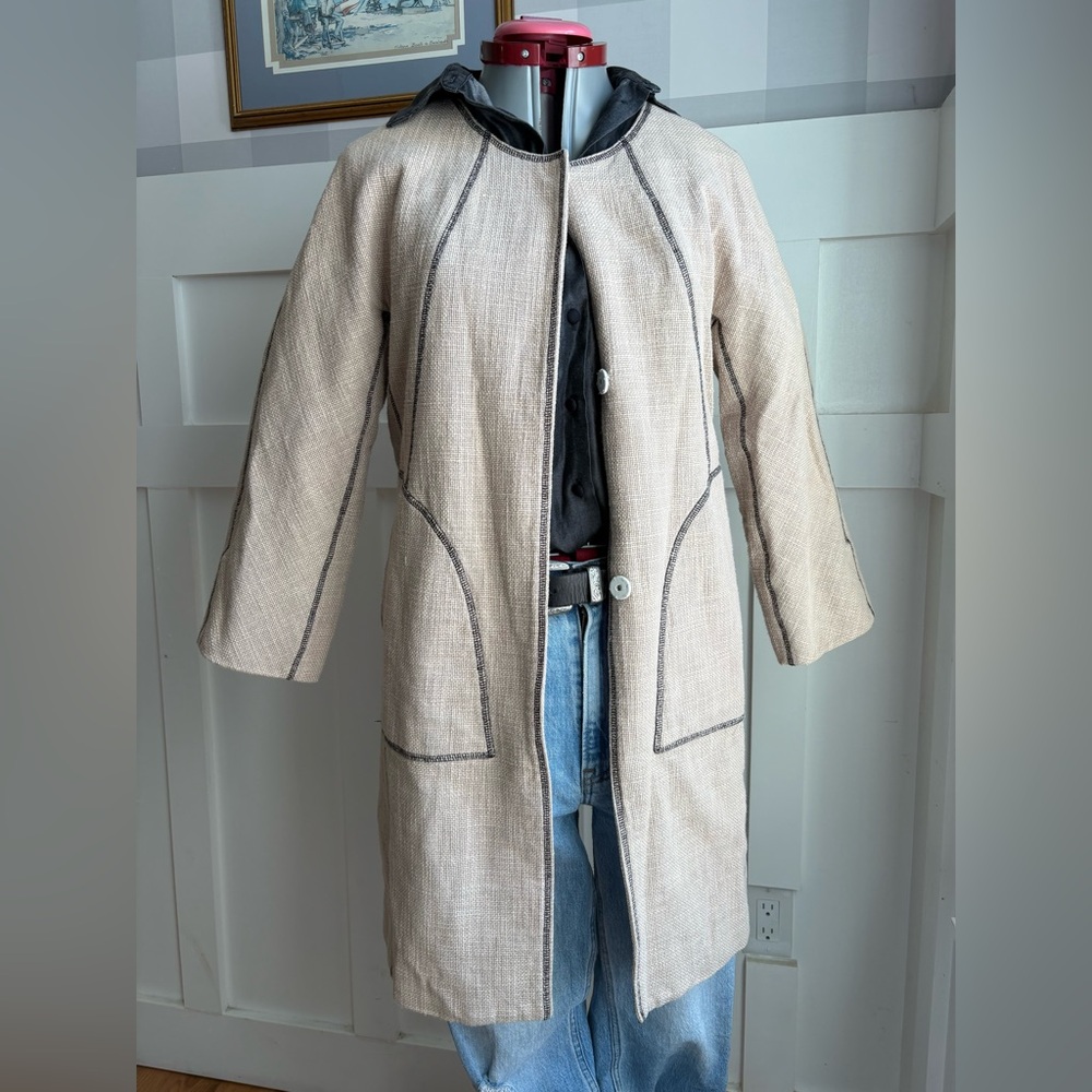 DKNYC Tan Coat 100% Cotton with Black Accents Size Small